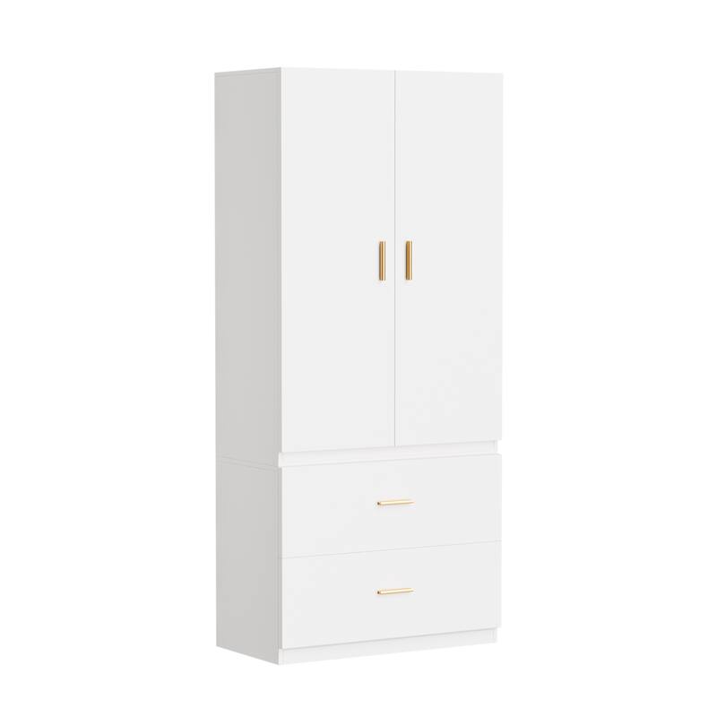 Meyreso White Minimalist Modular Wardrobe Closet with Drawers, Convertible Stacking Armoire - N/A