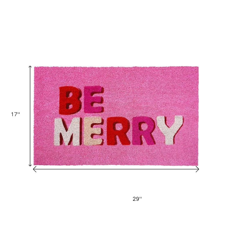 HomeRoots 17" X 29" Pink Red And White Christmas Outdoor Coir Door Mat - 17.00' X '29.00