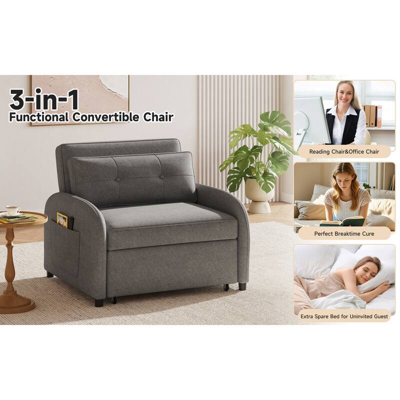 Roomfitters 3-in-1 Convertible Sleeper Sofa Bed, Pull-Out Loveseat Chair with Storage Pocket and Pillow