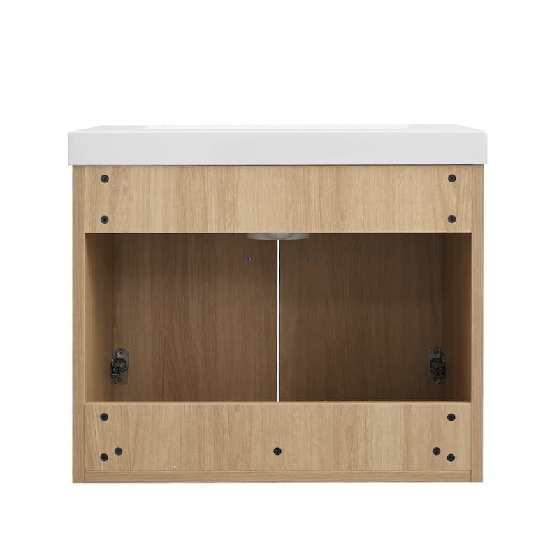 Prismella 24" 30" Wall-Mount Bathroom Vanity in Oak with Top