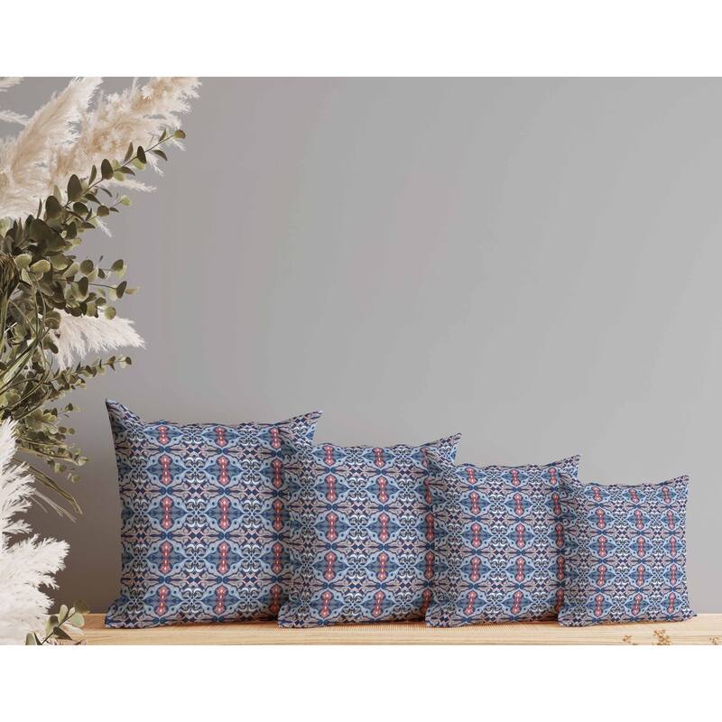 Floral Elegance Faux Suede Reversible Throw Pillow Blue and Red