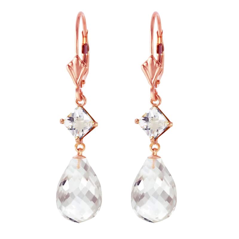 14K Solid Gold Leverback Gemstone Earrings Rose Topaz Jewelry