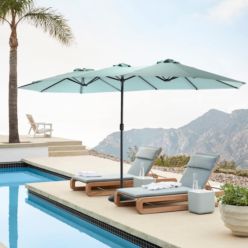 HOMEFUN 14.8 Ft Double Sided Outdoor Umbrella Rectangular Large with Crank