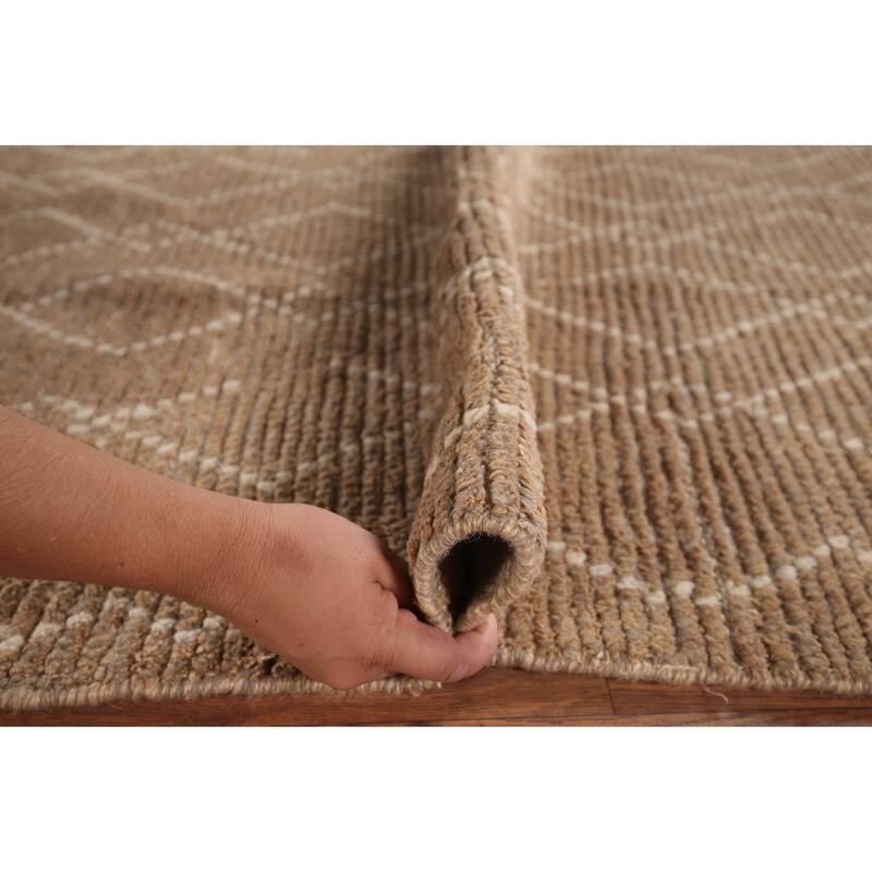 Earth Tone Moroccan Oriental Area Rug Handmade Brown Wool Carpet - 6'0"x 9'10"