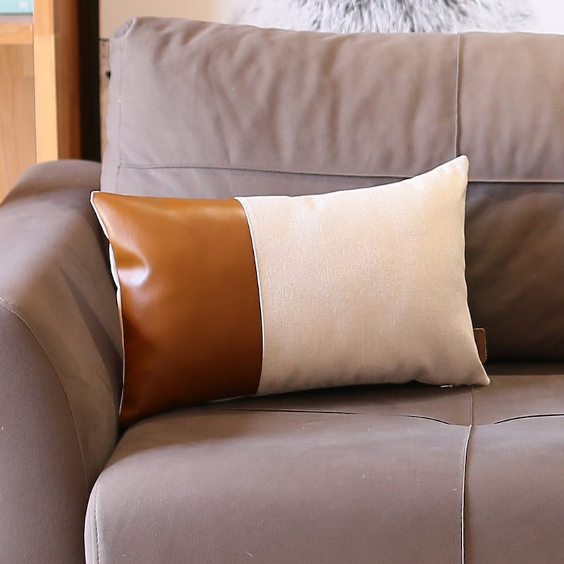 Bohemian Mixed Set of 4 Vegan Faux Leather Brown Solid Throw Pillow Cover