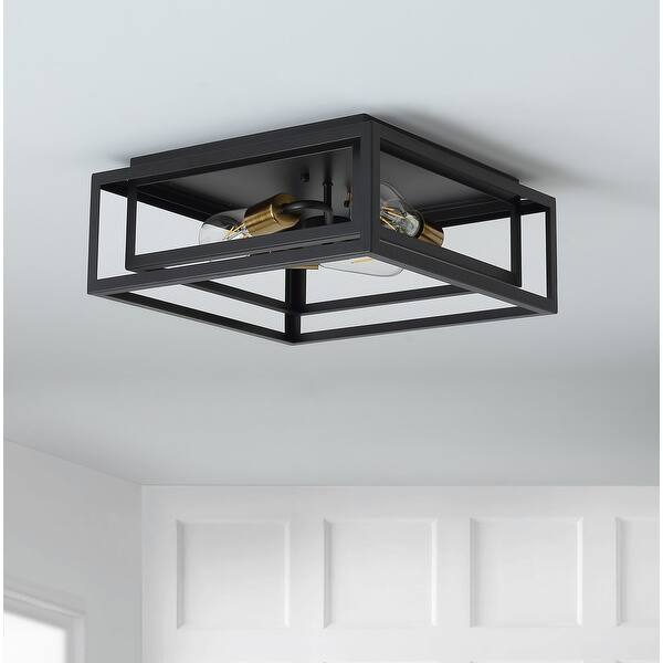 Farmhouse Black Semi-Flush Mount Ceiling Light – Metal Cage Hallway Light, Industrial Look For Kitchen Or Bedroom