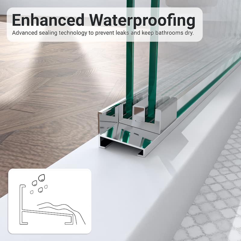 GDFStudio - Modern Minimalist Semi-Frameless Double Sliding Shower Door with 1/4" SGCC Tempered Glass & Stainless Steel Handle