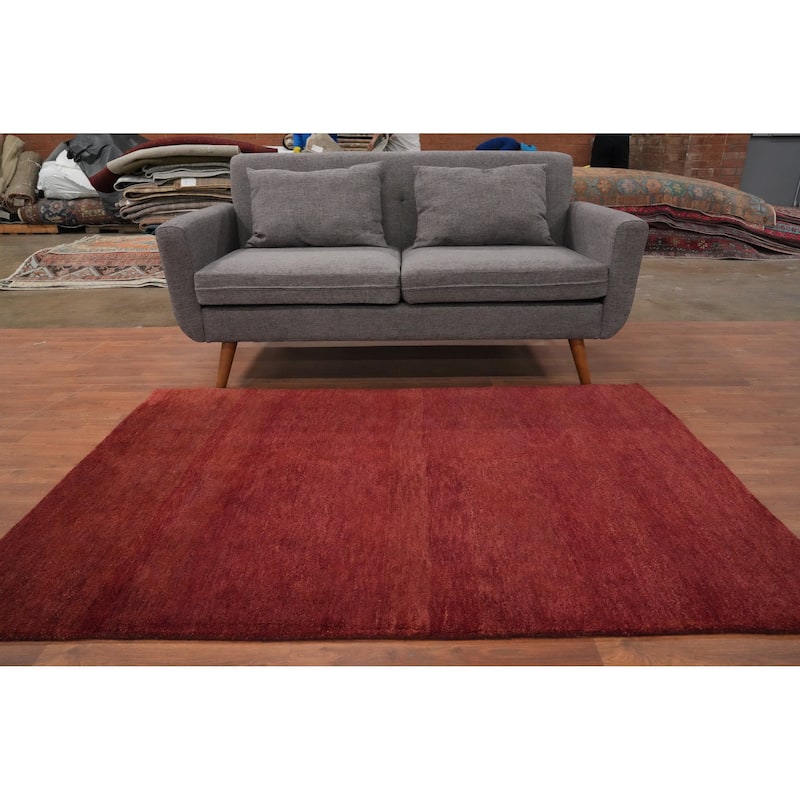 Hand Knotted Oriental 100% Wool Carpet Modern Solid Red Gabbeh Area Rug - 6' 0'' X 4' 0''