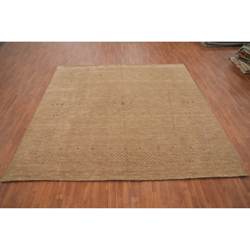 Hand Knotted Oriental 100% Wool Carpet Tribal Animal Pictorial Brown Gabbeh Area Rug - 9' 6'' X 9' 10''
