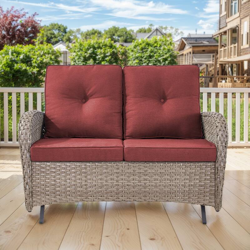 Gymojoy Stylish Patio Loveseat Glider Sofa with Cushions