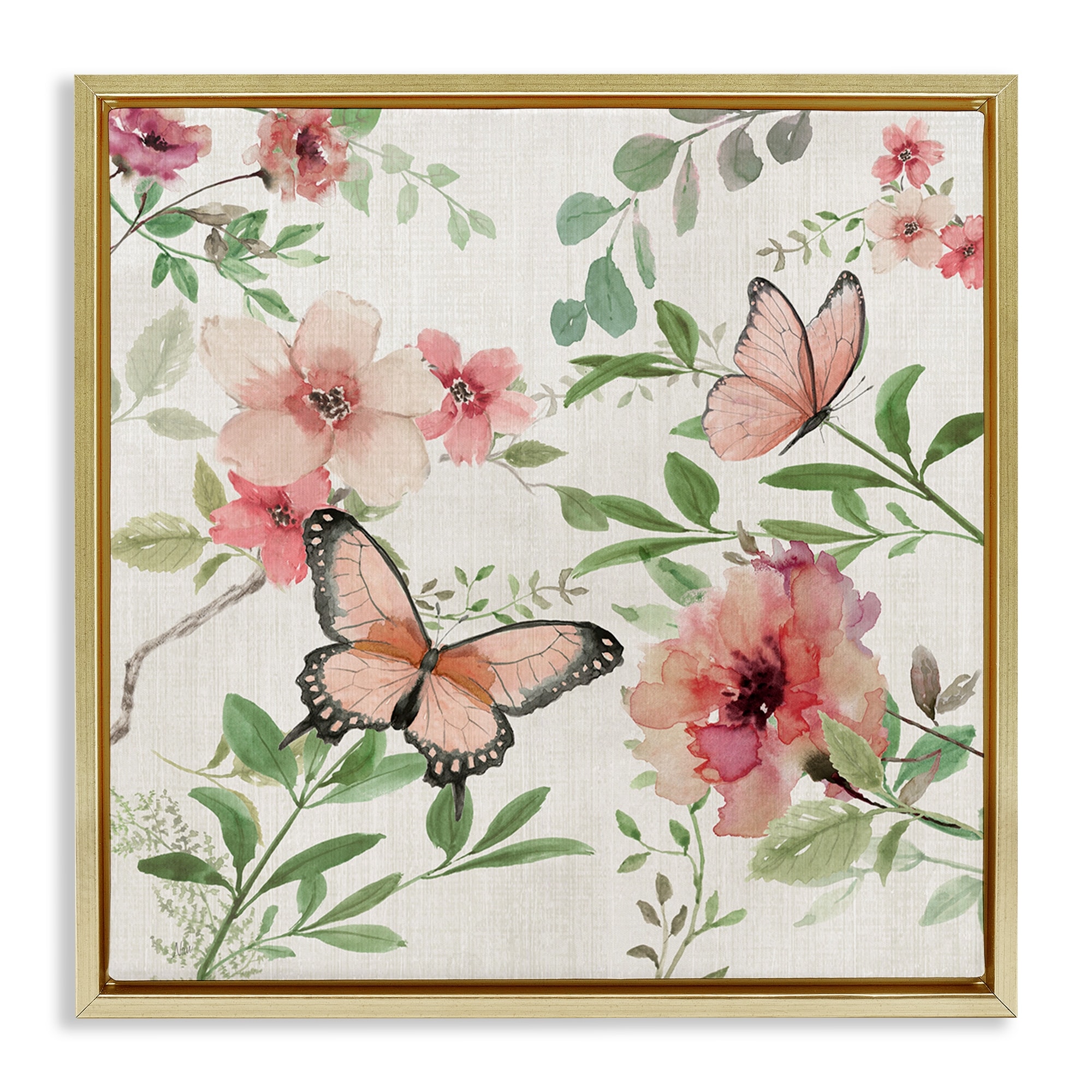 Stupell Country Cottage Florals in Pink Framed Floater Canvas Wall Art Design By Nan