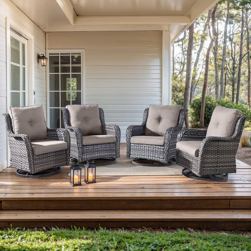 Pocassy 4 Pieces Outdoor 4 Inch Swivel Glider Chairs - Gray cushion - Gray Wicker