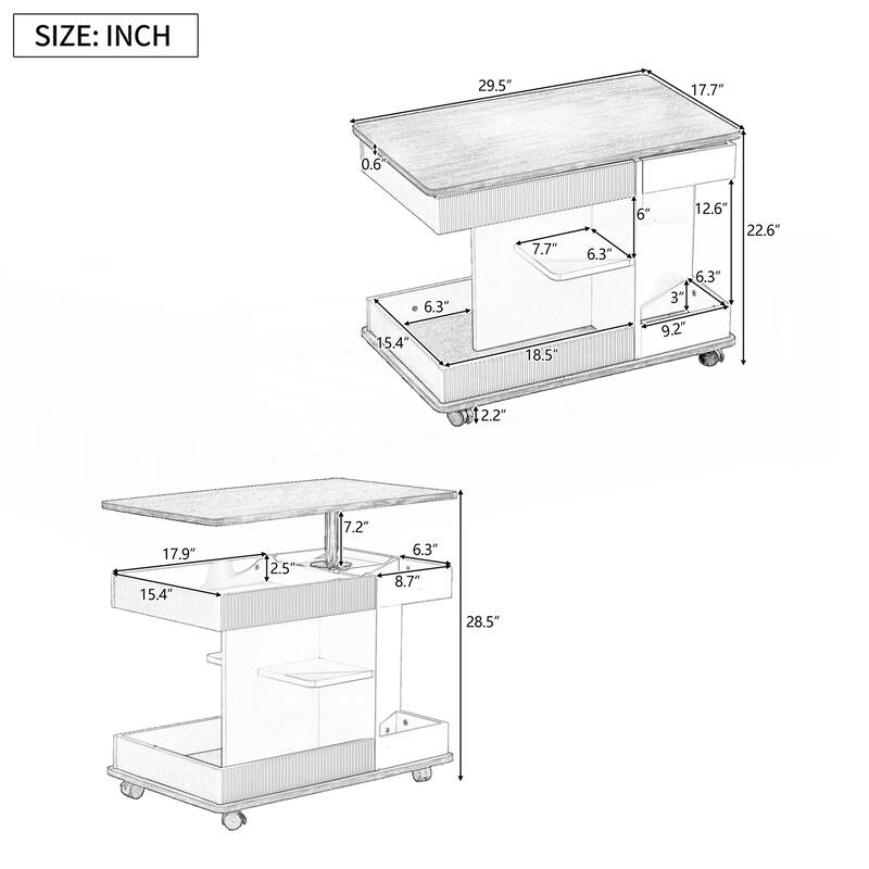 Modern Multifunctional Sofa Side Table with Lift-Top