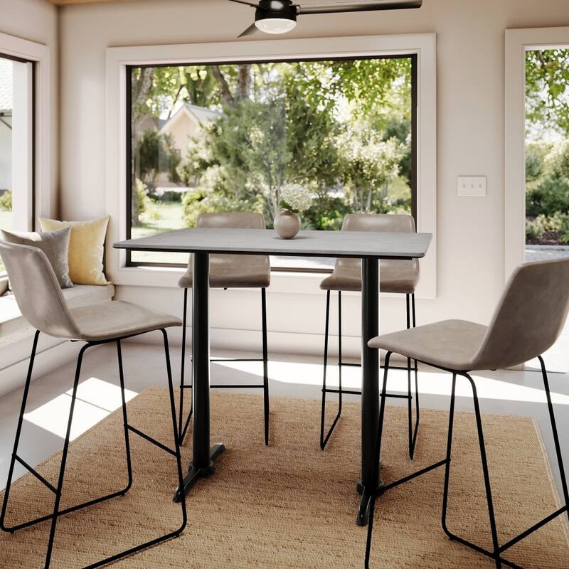 Commercial HPL Tabletop with Bar Height Dual T Bases - 48"W x 30"D x 42"H