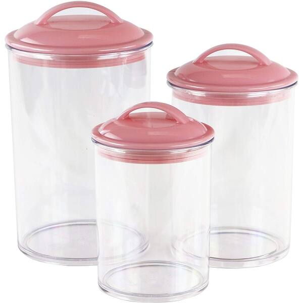 slide 1 of 3, Reston Lloyd 6pc Acrylic Canister Set, Set of 3, Pink - 5.5 x 5.5 x 9.5 inches Pink - 5.5 x 5.5 x 9.5 inches