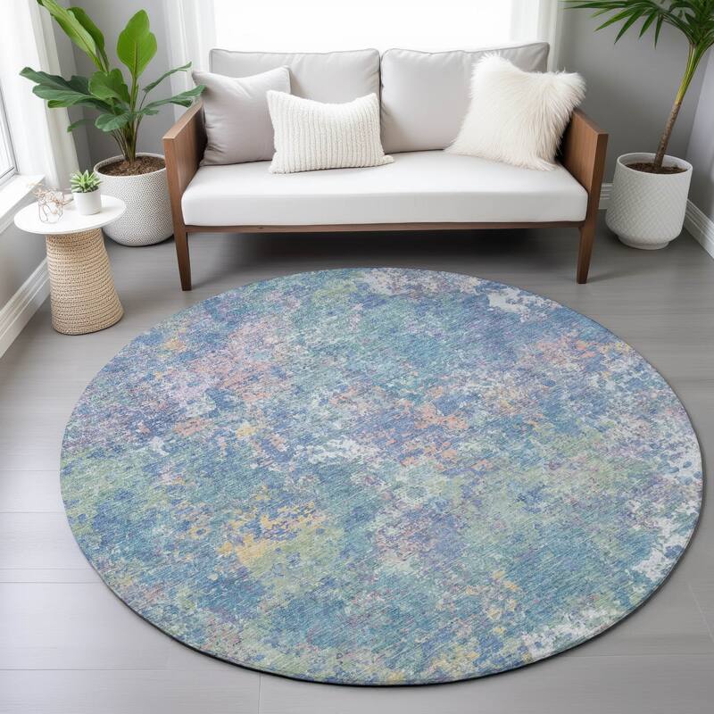 Machine Washable Indoor/Outdoor Abstract Watercolor Chantille Rug