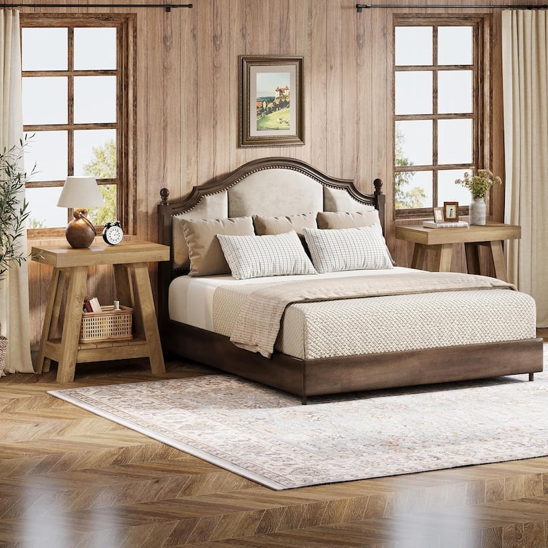 2-Tier Wooden End Table for Living Room, Bedroom, Small Spaces, Rustic Grey