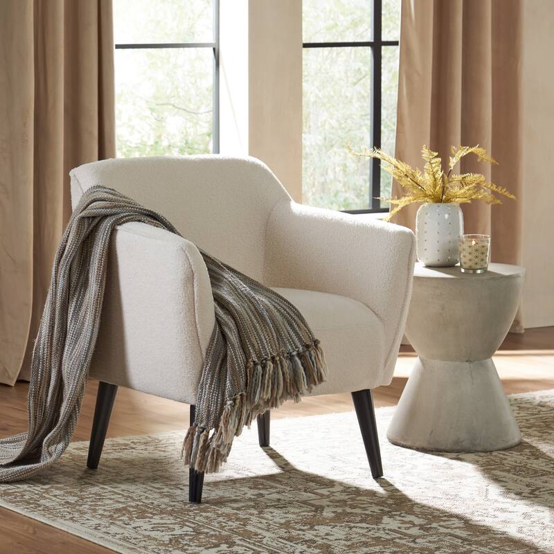 Modern 28" Upholstered Arm Chair with Rubber Wood Legs for Living Room - Ivory