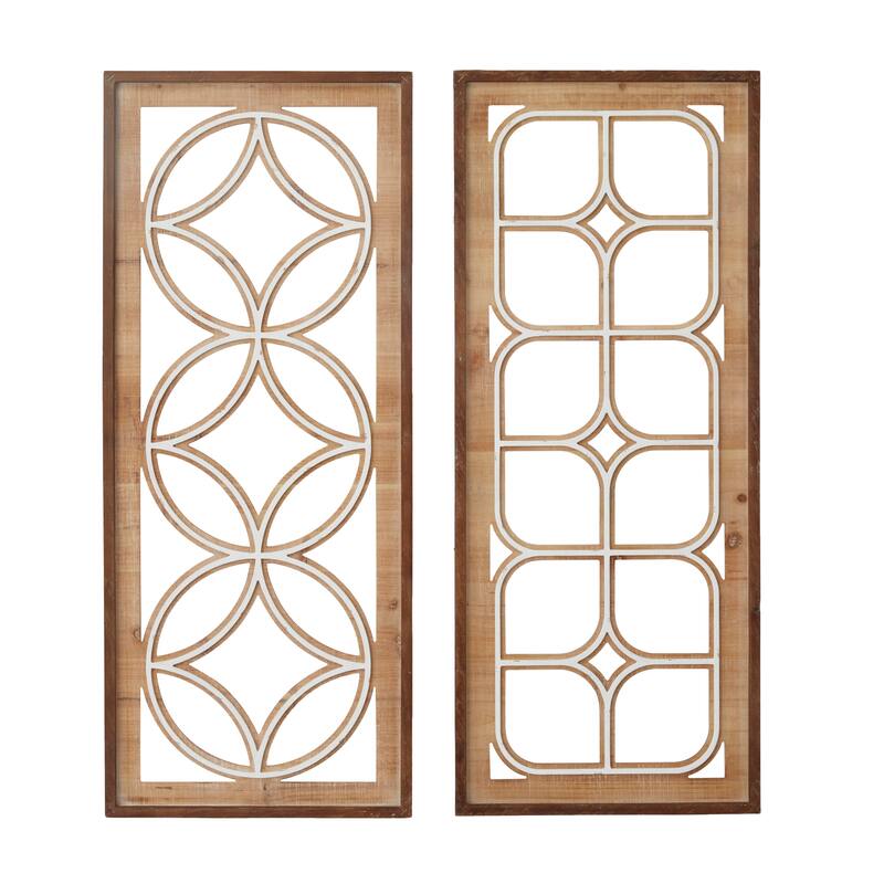 Brown Wood Traditional Geometric Wall Decor ( Set of 2)