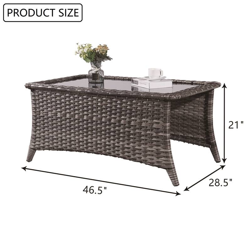Outdoor Patio Wicker Coffee Table Rattan Coffee Table with Glass