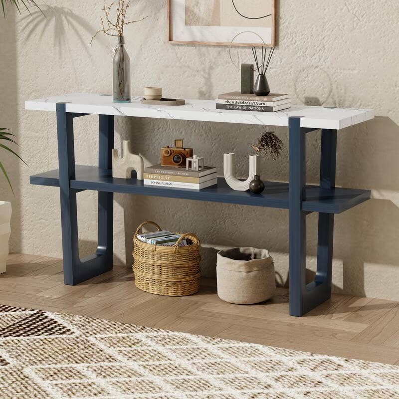 Elegant Console Table with Marble-Effect Top and Versatile Storage Solutions for Entryway and Living Room