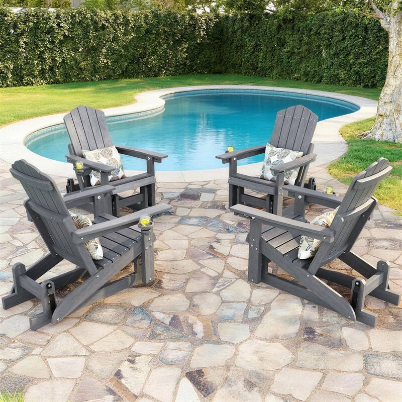 Glider Adirondack Chair 3-Position Adjustable, HDPE Wood-Like Texture - Gray - 4-Piece