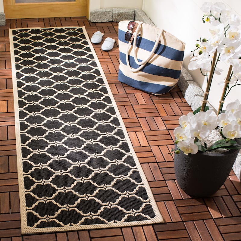 SAFAVIEH Courtyard Charleen Indoor/ Outdoor Waterproof Patio Backyard Rug - 2'3" x 10' Runner - Black/Beige