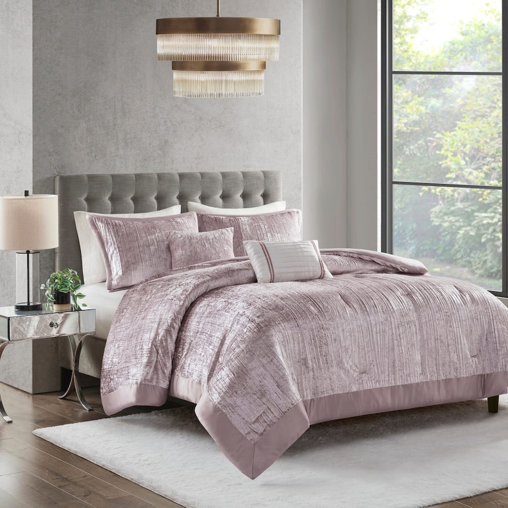 GDF Studio - Crinkle Velvet Comforter Set with Decorative Pillows