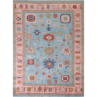 Light Blue Oushak Area Rug Hand-Knotted Transitional Wool Carpet - 7'9"x 9'9"
