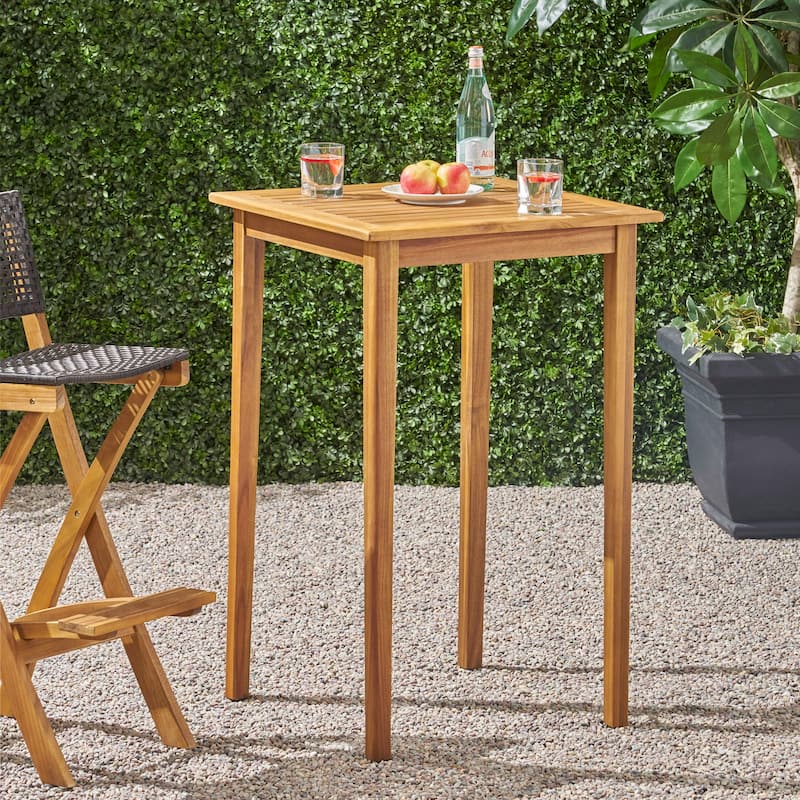 Polaris Outdoor Minimalist Square Acacia Wood Bar Table by Christopher Knight Home - 26.00" L x 26.00" W x 41.00" H - Teak Finish