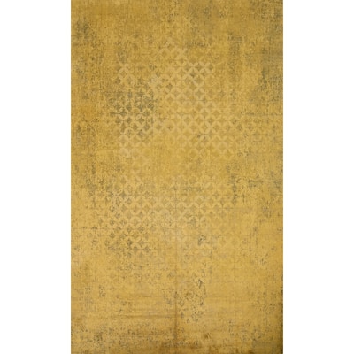 Machine Made Oriental Polyester Carpet Geometric Yellow & Gold Distressed Area Rug - 7' 5'' X 5' 2''