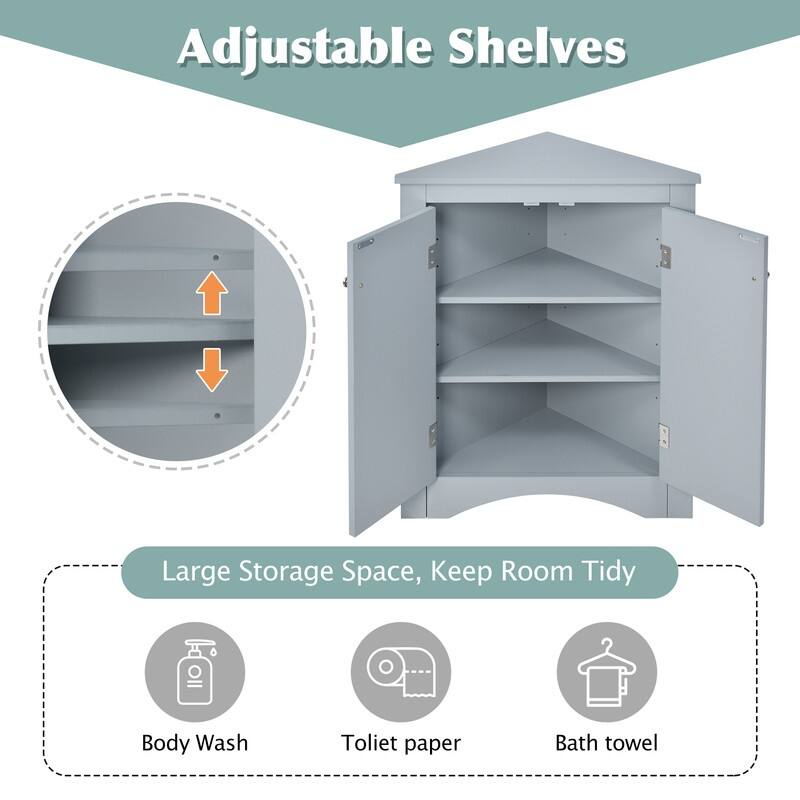 Bathroom Storage Cabinet with Adjustable Shelves, Triangle Bathroom Storage Cabinet, Freestanding Floor Cabinet