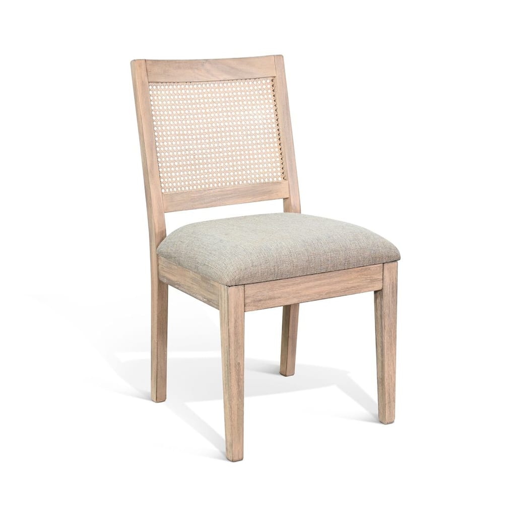 Zemi Dining Chair Set of 2, Rattan, Beige, Natural Brown Solid Wood