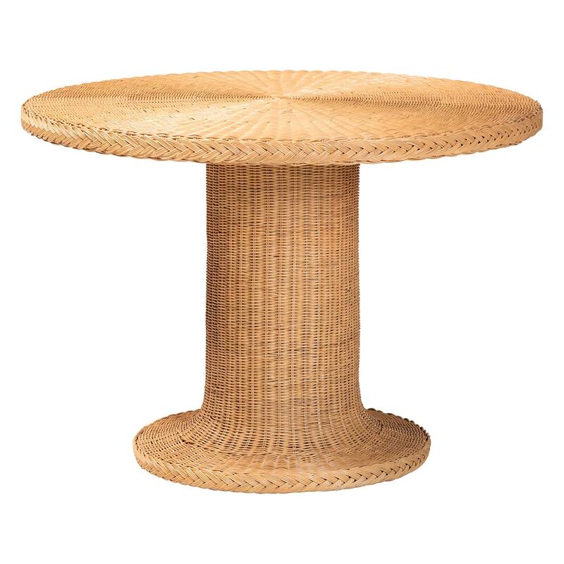 Winslow 5-Piece Rattan Dining Set - Round Wicker Table with Pedestal Base and 4 Chairs, Kitchen or Dining Room, Light Honey