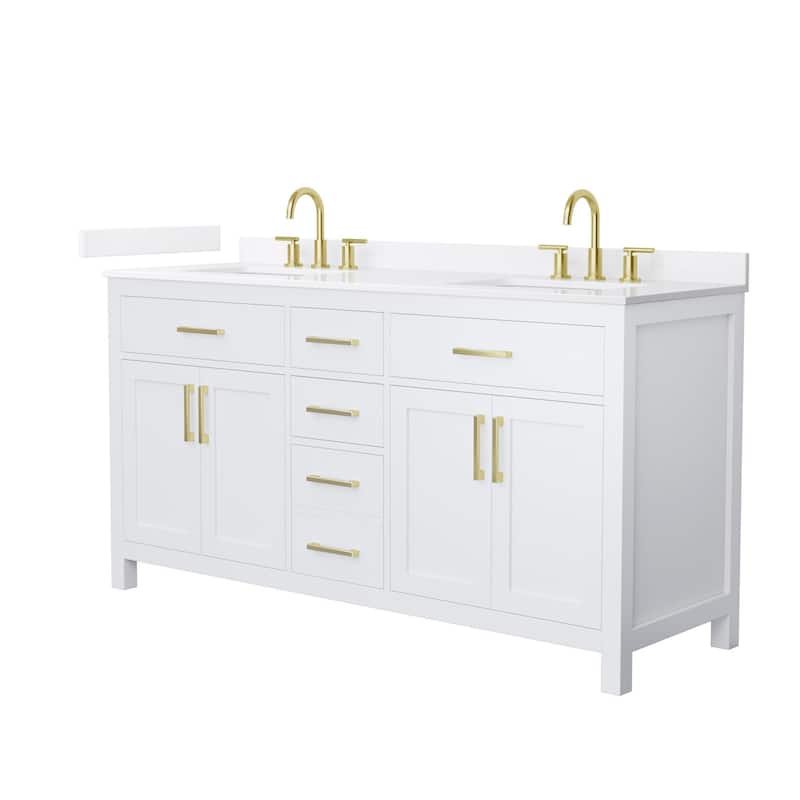 Wyndham Collection WCG2424-66D-QTZ-US3MXX Beckett 66" Free Standing - White / White Quartz Top / Brushed Gold Hardware