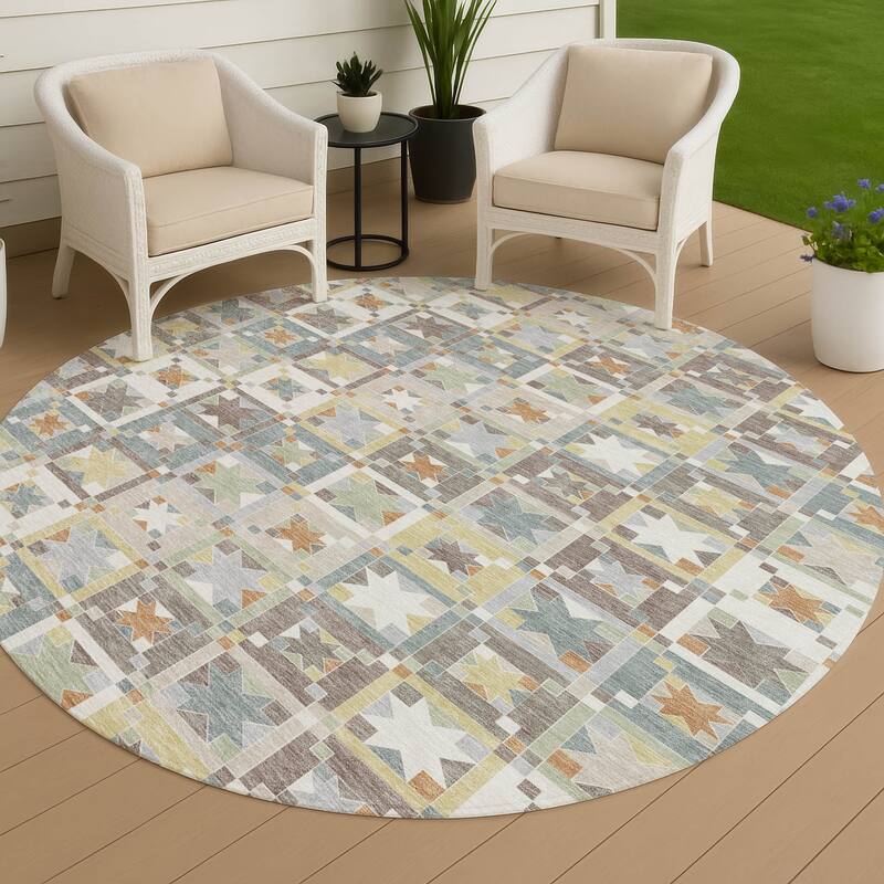 Machine Washable Indoor/ Outdoor Global Goddard Chantille Rug - Ivory - 8' x 8'