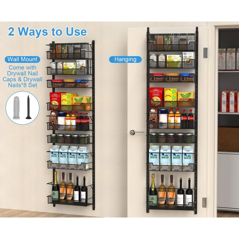 Over The Door Pantry Organizer,8-Tier Over The Door Organizer with Adjustable Basket,Pantry Door Organization