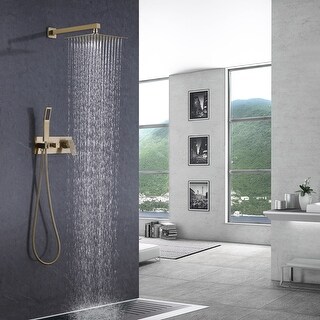 Brushed Gold Square Dual Handle Dual Function Bathroom Shower Set - Bed ...