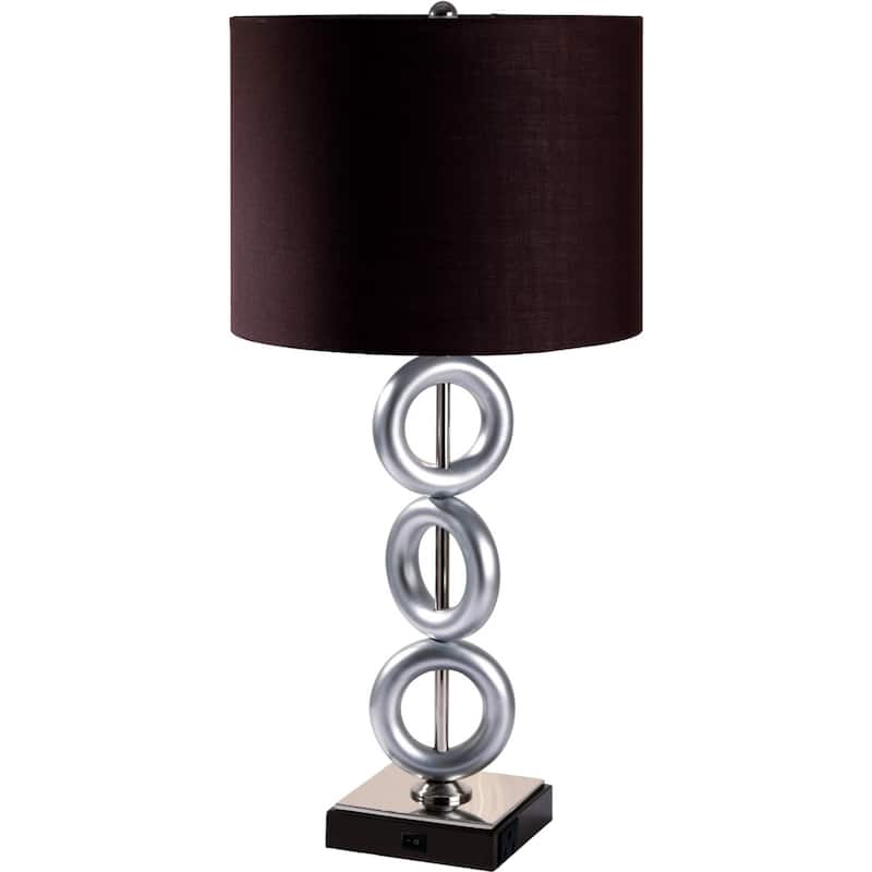29" Silver Ceramic Geometric Table Lamp With Brown Classic Drum Shade - 13.75" x 13.75" x 29"