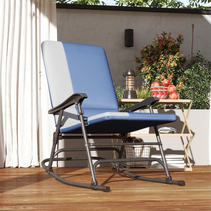 Set of Two Oversized Outdoor Rocking Chairs Steel Frame 600D Oxford Cloth and PP Cotton - 27.6" W x 42.9" D x 36.6" H