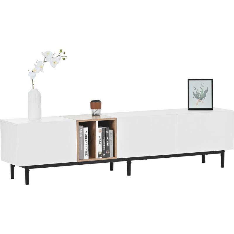 Modern TV Stand for 80'' TV with 3 Doors, Entertainment Center with Large Storage Cabinet