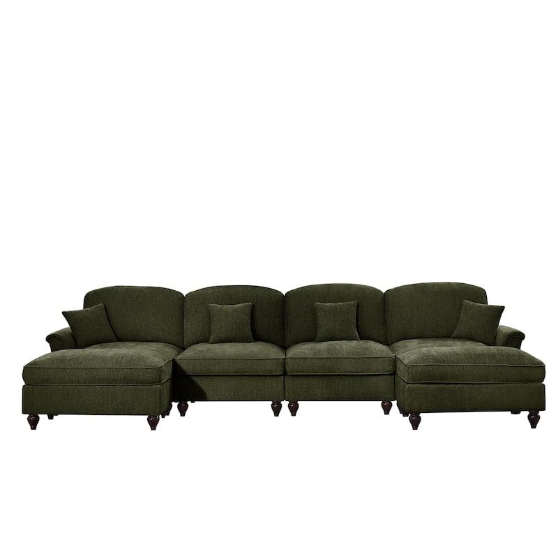 GDFStudio - Classic U-Shaped Chenille 4-Seater 137.8" Sectional Sofa with Ottomans