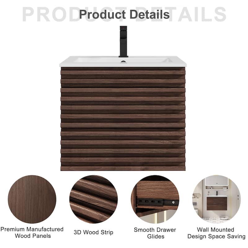 Bathroom Vanity with Drop-In Ceramic Sink Wall-Mounted Storage Cabinet