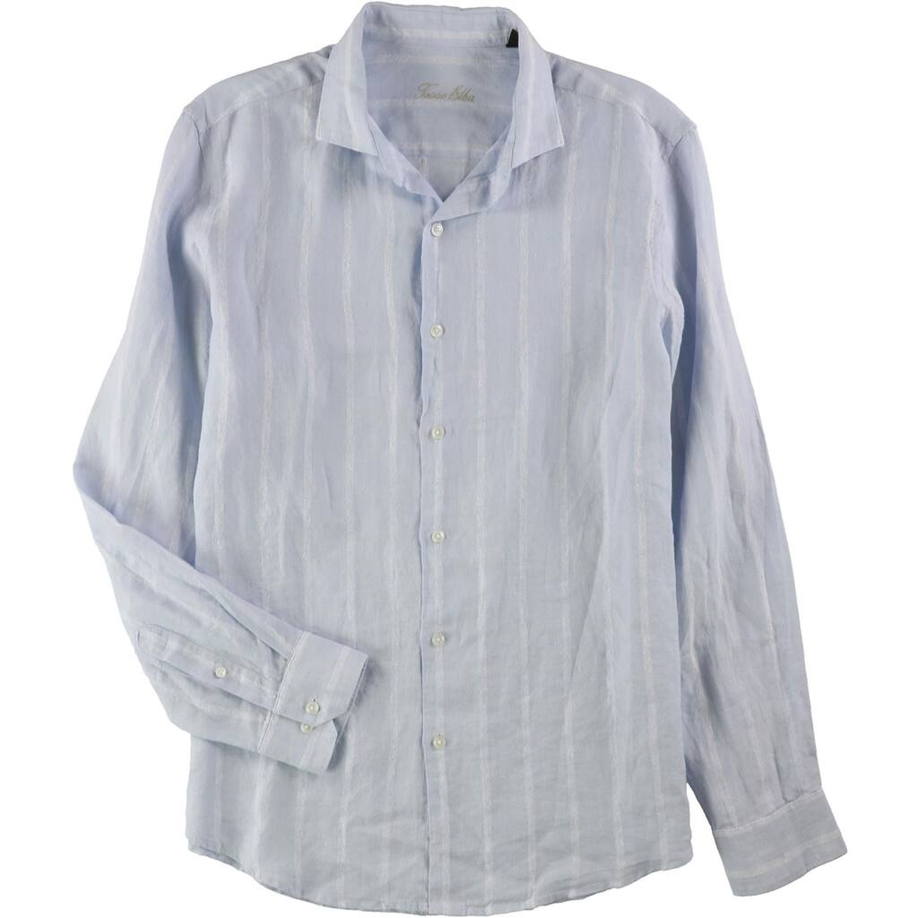 Tasso Elba Mens Boucle Button Up Shirt, Blue, 3XL