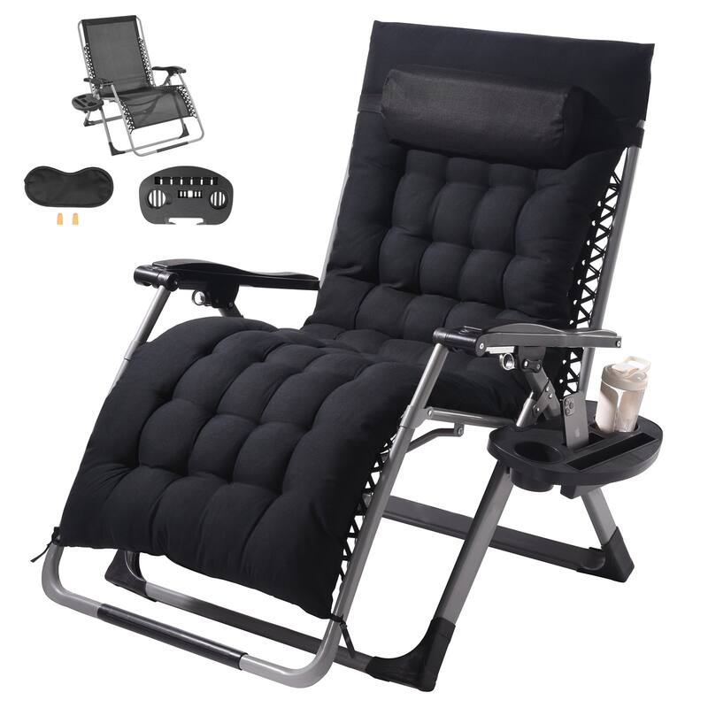 33 Inch Zero Gravity Recliner Lounge Chair with Steel Tube Frame and Thick Cushioned Pad - 34.05 x 32.48 x 43.7 in - Black