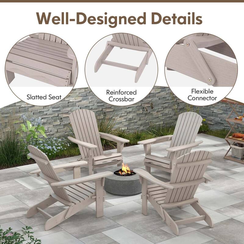 1/4PCS Folding Adirondack Chair Patio High-Back Chairs w/ Wide Armrests