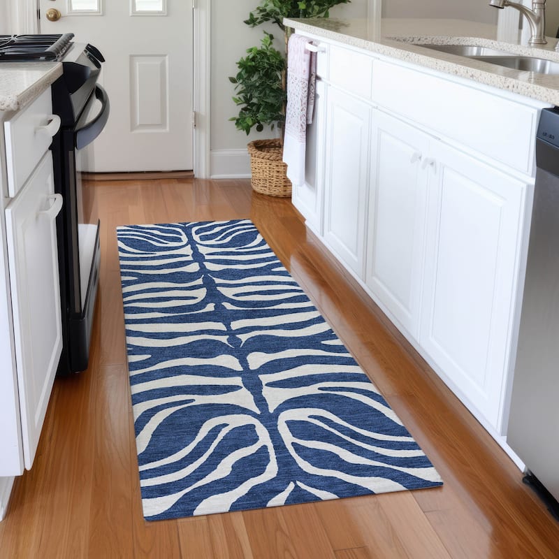 Premium Washable Super Soft Zebra Print Mayfield Rug - Navy - 2'3" x 7'6"