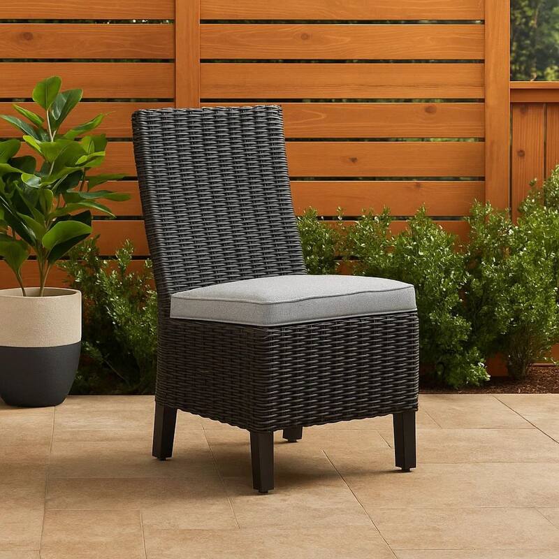 Tira Indoor Outdoor Side Chair Set of 2, Black Wicker, Gray Nuvella