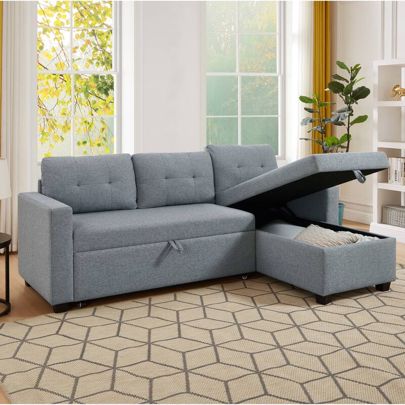 Upholstered Pull Out Sectional Sofa with Storage Chaise