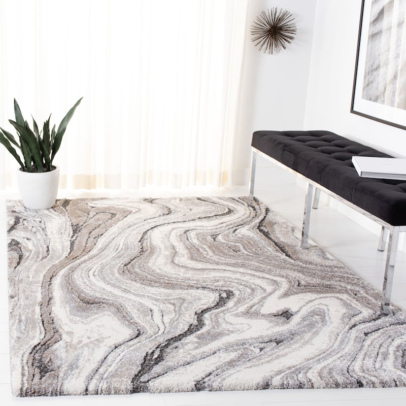 SAFAVIEH Cyrus Shag Pascuala Abstract 1-inch Thick Rug - 5'5" x 7'6" - Grey/Beige